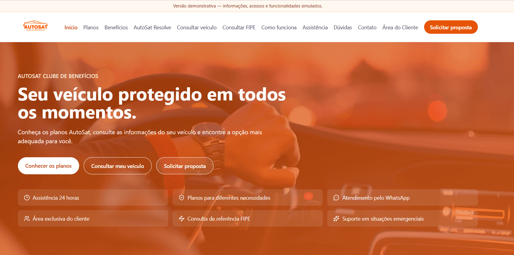Site demonstrativo de seguradora e benefícios para veículos